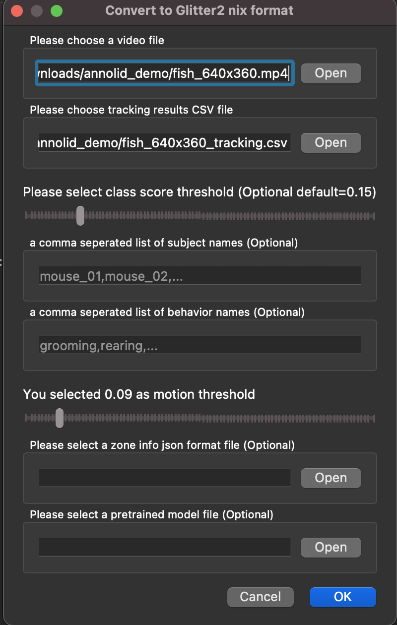 Visualizing and Dense Motion Estimation Dialog