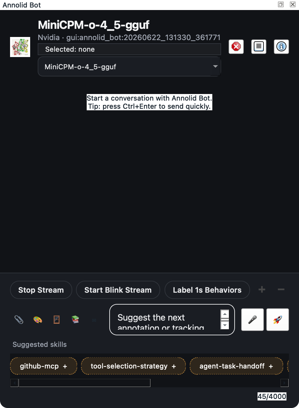 Annolid Bot chat dock open in the GUI