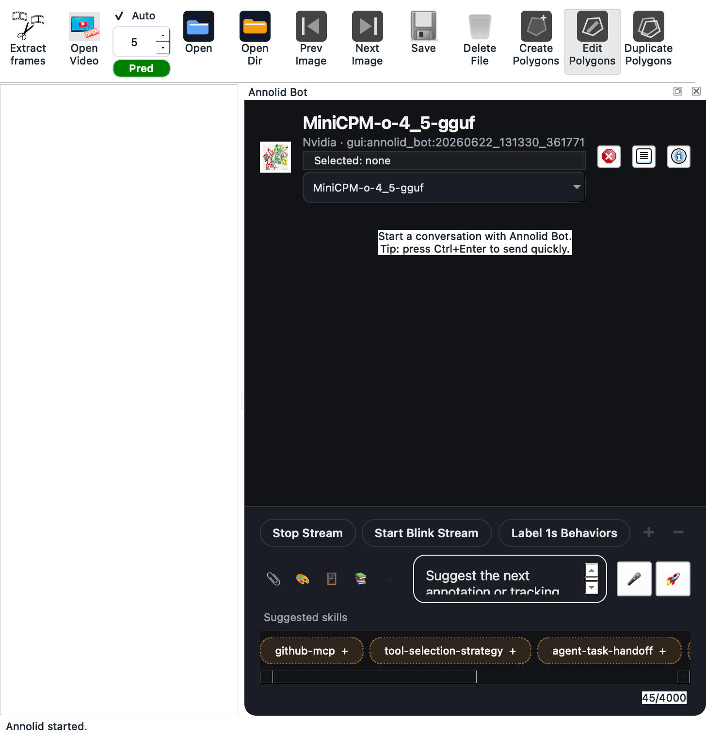 Annolid GUI with the Annolid Bot dock open
