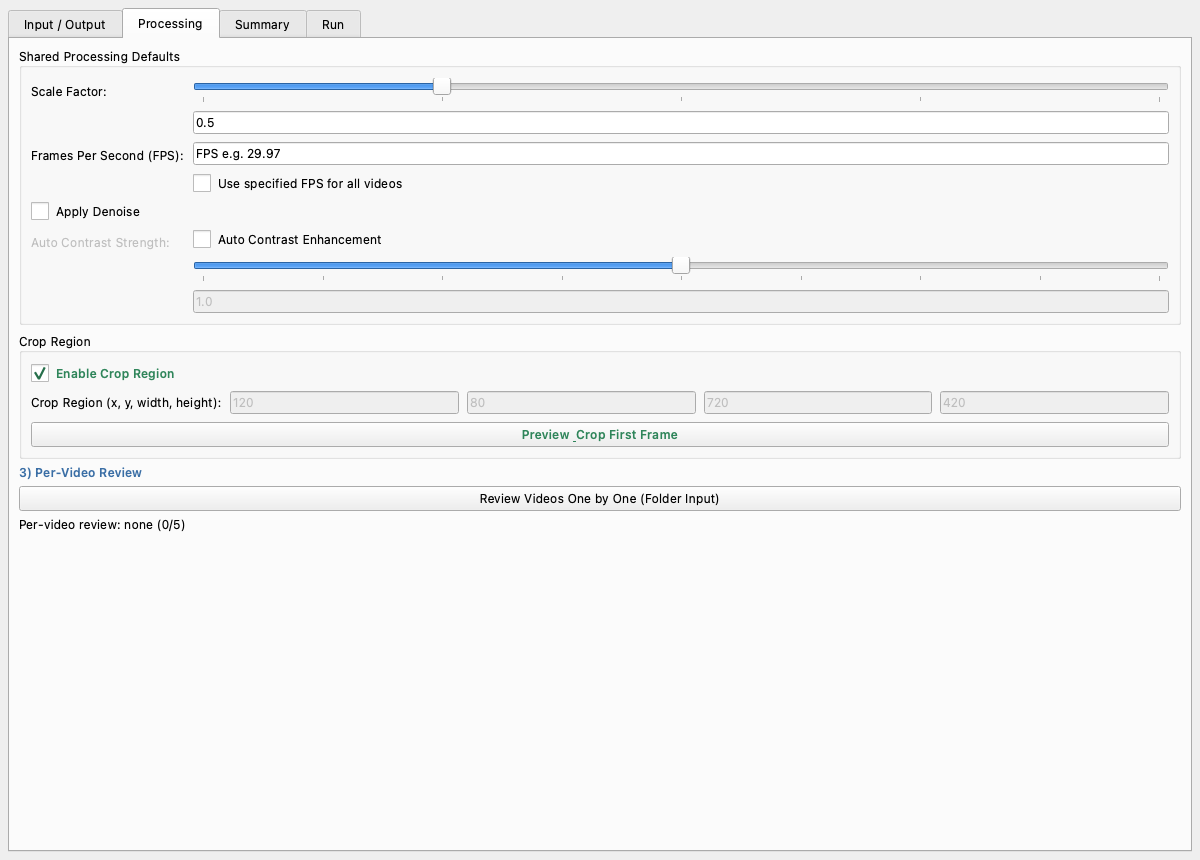 Annolid downsample dialog - Processing tab
